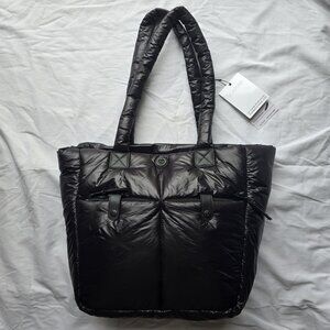 Joan & David NWT Black Puffer Nylon Travel Tote Bag Luggage Strap Toiletry Pouch